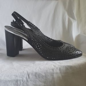 Alto Gradimento black leather laser cut slingback